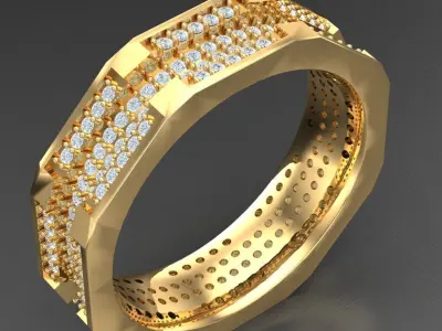 Light Gold Diamond Men Ring 2MR095 3D model
