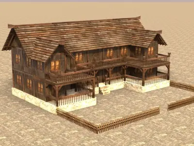 village house medieval old 3d low poly Low-poly 3D model
