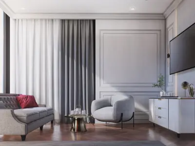 Hill House Interior Scene Bed Room Neoclassical Interior Design 3D model