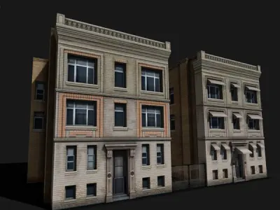Two Downtown Buildings Low-poly 3D model