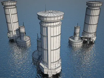 Industrial Sea Tower Low-poly 3D model