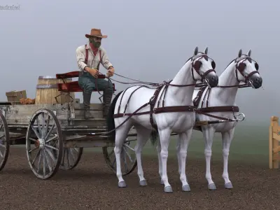  Gold Rush Miner with Wagon and Horses 