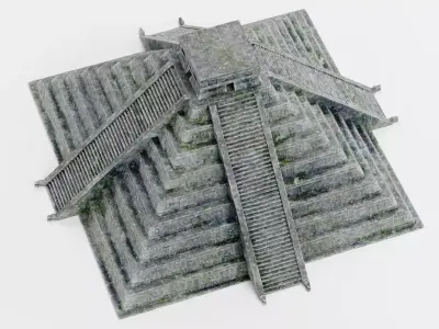 Mayan Pyramid V2 - Weathered Ancient Temple Architecture 3D model