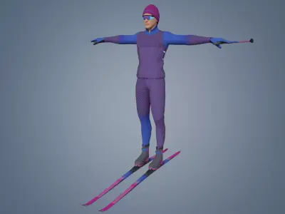 Skiing Actions Low-poly 3D model Low-poly 3D model