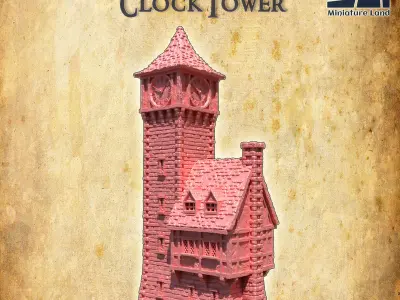 Medieval ClockTower Tabletop terrain 28 MM 3D print model