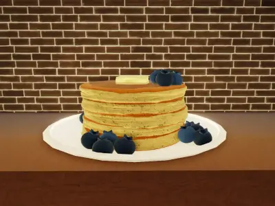 Pancakes With Blueberrys 3D Model Low-poly 3D model
