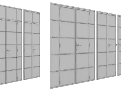 Set 5 steel frame glass doors 3D model