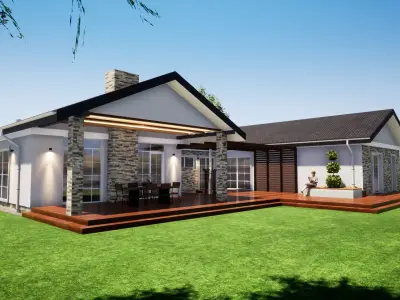 simple double barn one story house model 3D model