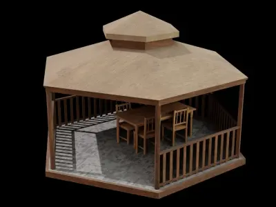 Gazeboo 3D model Low-poly wooden gazebo Low-poly 3D model