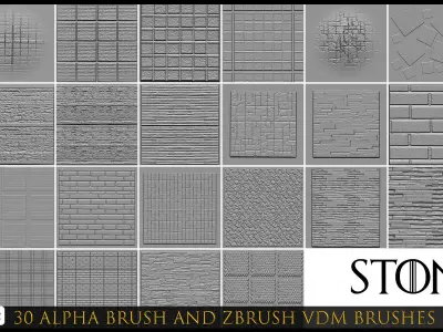 30 Real Stone Alpha Brushes-Blender Alpha Brush - Zbrush Brush 3D model
