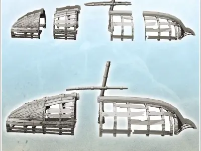 Boat hull with mast 3 - Pirate Jungle Island Beach Piracy Caribb 3D print model