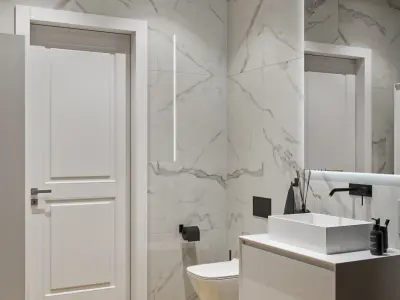 Bathroom modern with wooden floors and marble walls 3D model