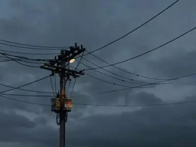 High Poly Street lamp with wires 3D model