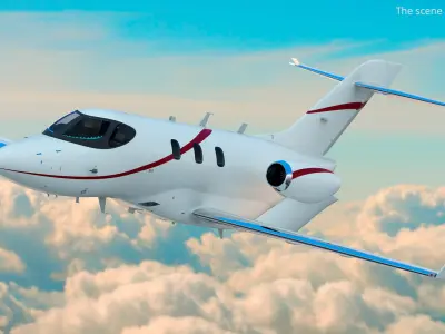  Twin Engine Private Jet Black Red Rigged 