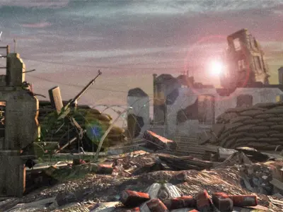 Ruins battlefield seaside scene sea stronghold 3D model