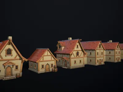 Stylized medieval houses Low-poly 3D model