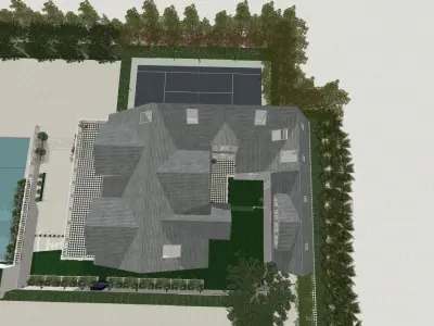 Mansion house with pool and tennis court 3D model