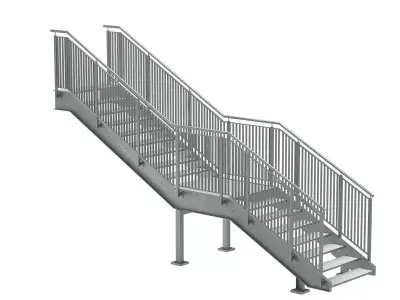 Industrial urban metal stairs with two sections set 03 3D model