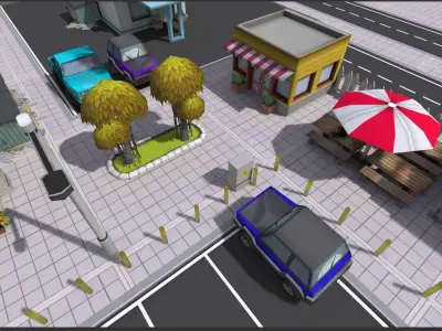 3D low-poly city assets Low-poly 3D model