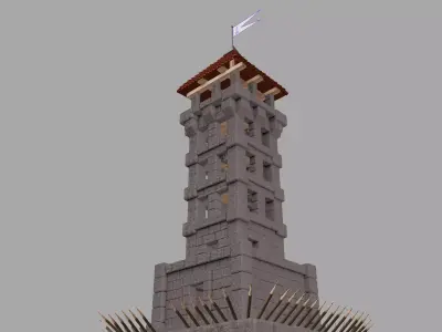 Stylized Medieval Watch Tower Low-poly 3D model