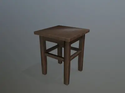 Footstool wooden table Low-poly 3D model