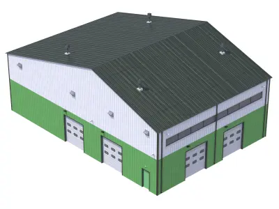 Industrial Building 13 Green Low-poly 3D model