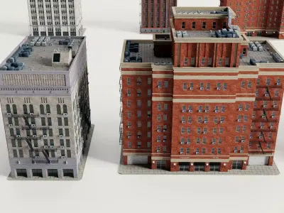 Classic American Apartment Building Collection Low-poly 3D model