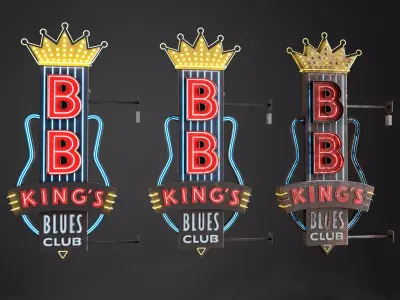 Neon sign Club in 3 types Low-poly 3D model