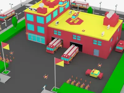 Cartoon City Fire Station 3D model