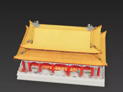 Grand Traditional Chinese Temple Hall 3D Model Low-poly 3D model