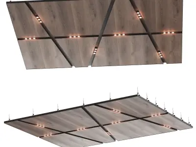 Wooden suspended ceiling with lighting 34 3D model