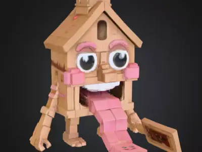 House Monster with a Tongue Slide Low-poly 3D model