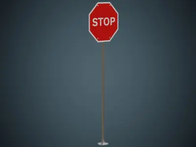 Stop Sign 1A Low-poly 3D model