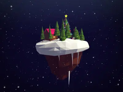 Cartoon Low Poly Christmas Island Asset Low-poly 3D model