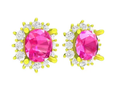 Luxury Oval Pink Gemstone Halo Stud Earrings Model 7780 3D print model