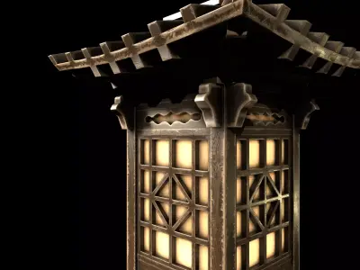 Stylized Japanese Lantern - PBR Low Poly Emissive Low-poly 3D model