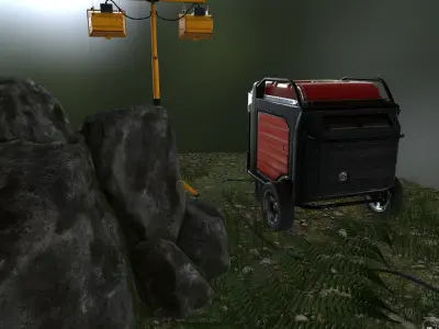 Generator and spotlight Low-poly 3D model