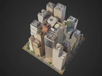 Realistic City District C7-C20 MAYA Low-poly 3D model