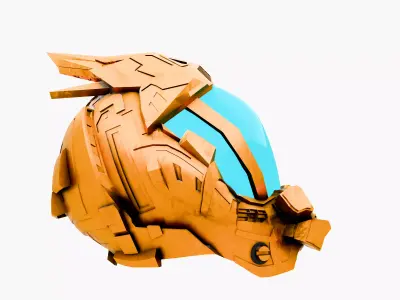 Golden Space Helmet SciFi 3D Model Low-poly 3D model