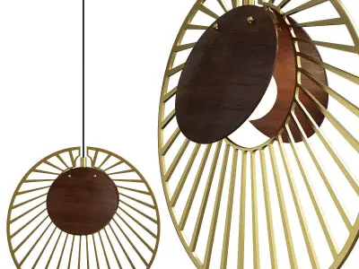 MAGDALENA circular pendant light in brass and wood Low-poly 3D model