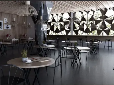 Cafe shop interior  Low-poly 3D model