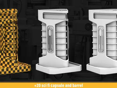 20 sci fi capsule and barrel kitbash 3D model