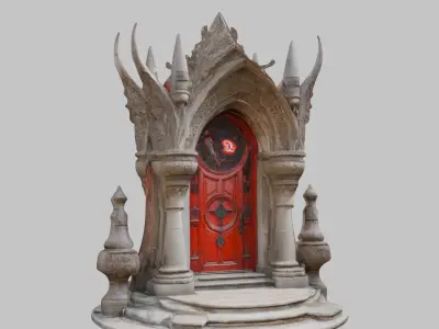 Medieval Stone Altar Baphomet Gate Door Low-poly 3D model