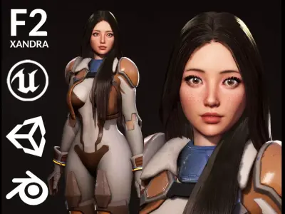 F2 Cyber Girl Pandora - Rigged Modular Game Character Low-poly 3D model