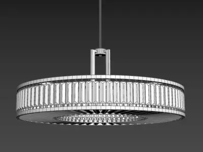 Chandelier circular with clear crystals hanging from it 3D model