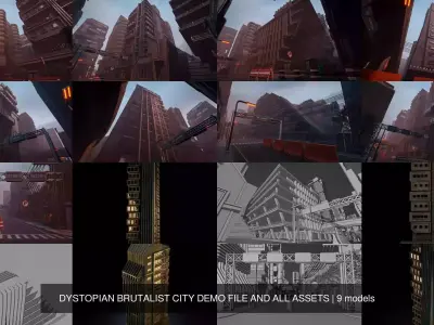 DYSTOPIAN BRUTALIST CITY DEMO FILE AND ALL ASSETS 3D Model Pack