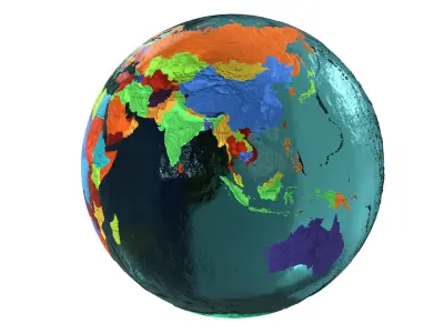 Earth Water 3D Globe Countries with Names Low-poly 3D model