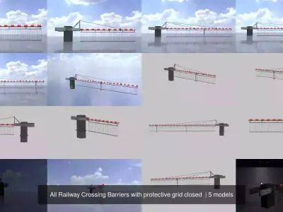 All Railway Crossing Barriers with protective grid closed  3D Model Pack