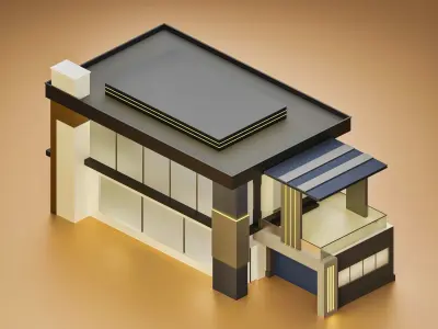 4 low poly buildings modern house Low-poly 3D model