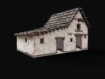 Village White Clay House 2 Low-poly 3D model